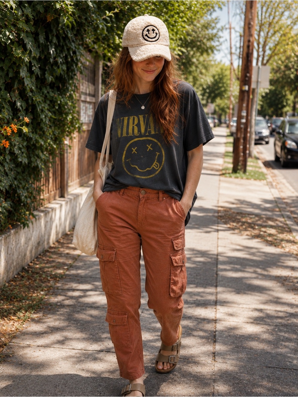 Cream Sherpa Smiley Baseball Cap - Picture 2 of 2